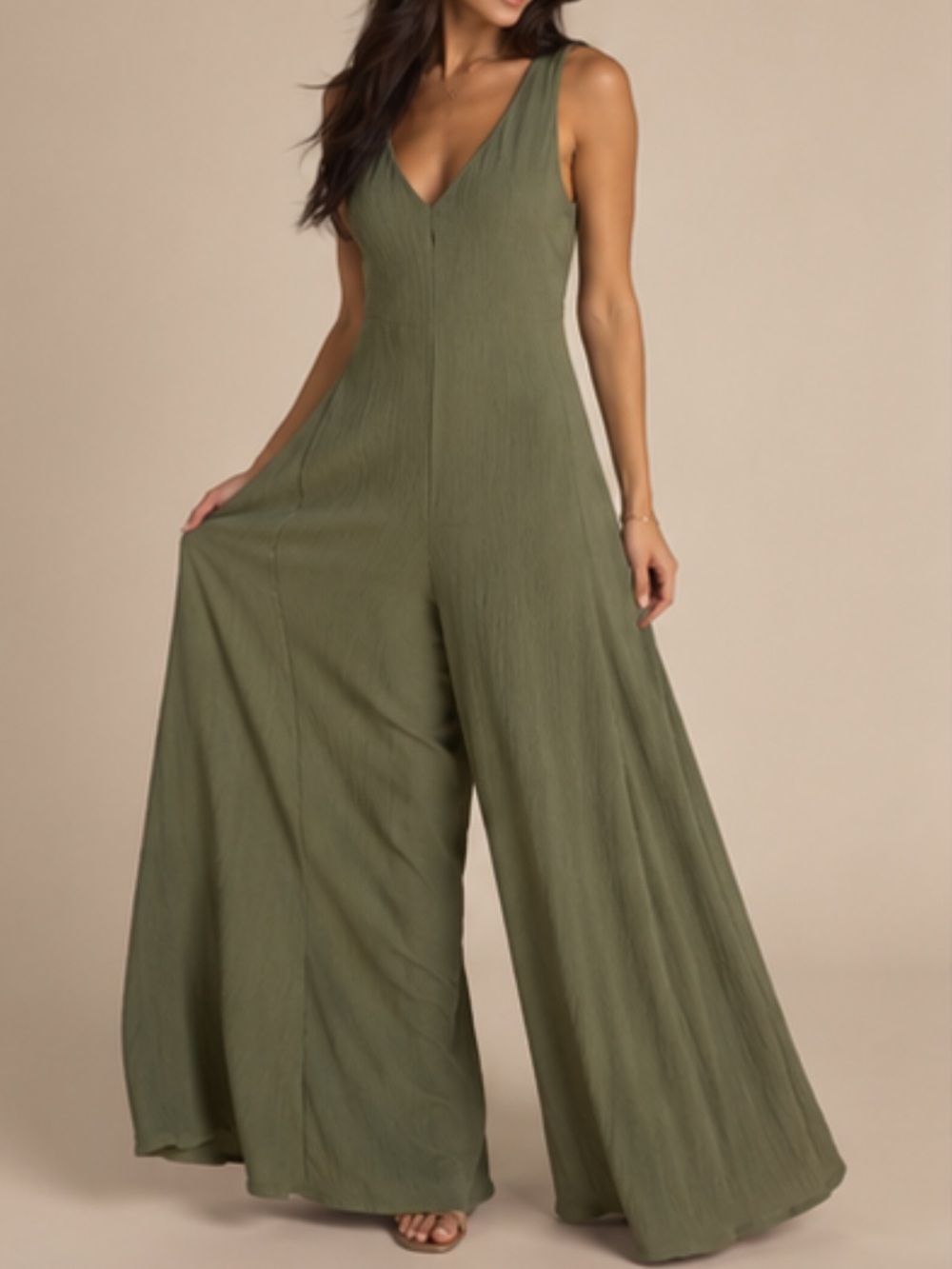 Olive Green V-Neck Maxi Dress